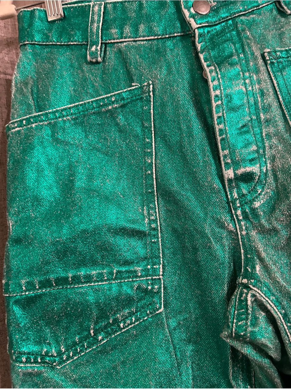 3. Free People Moxie barrel jeans metallic emerald green 24 & 28 - Picture 4 of 16